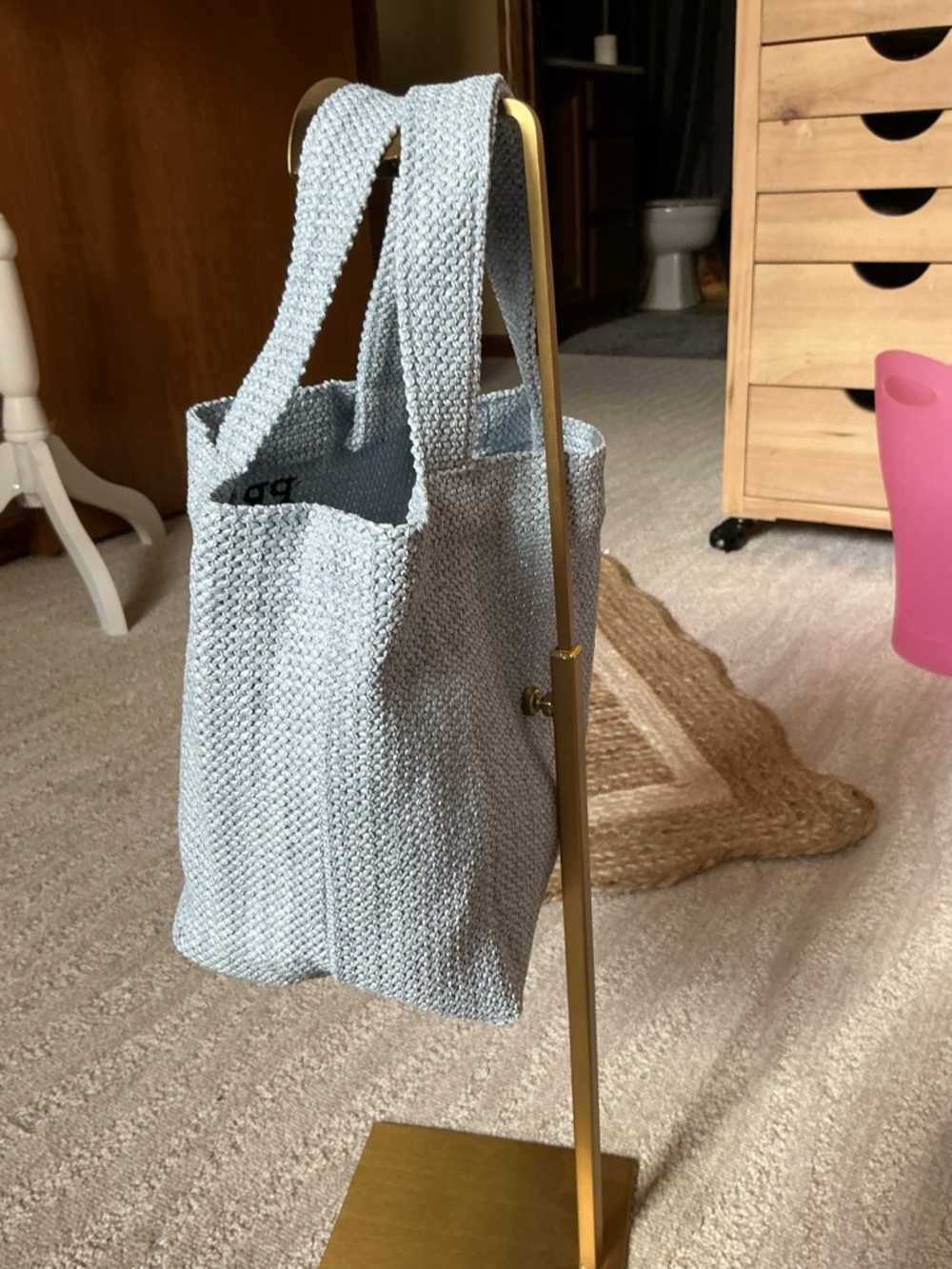 Prada- Beauty Line EUC Light Gray Woven Tote Bag - Picture 4 of 9